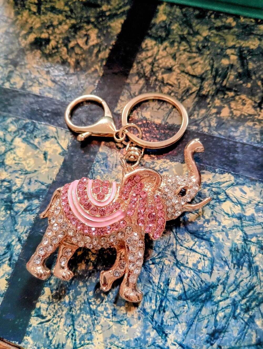 Large Rhinestone Pink Elephant Keychain NWOT